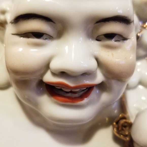 10" Vintage Japanese Kutami Porcelain Hotei Buddha & Children - Picture 4 of 16